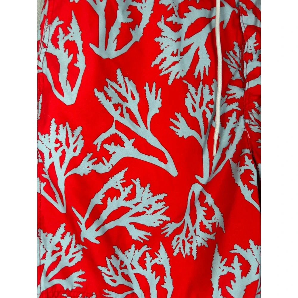 Nautica Mens Swim Trunks Red Coral Print Board Shorts‎ Mesh Lining Large